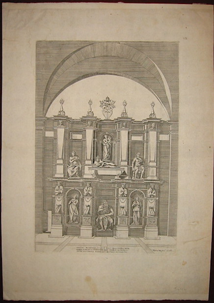 Anonimo (ed. Hendrik van Schoel 1565 ca.-1622) Sepulcri marmorei Iulio II Pont. Max. divina Mich. Angeli Bonaroti florentini manu Romae in Basilica S. Petri ad vincula fabrefacti graphica deformatio s.d. (1600 ca.) Roma 